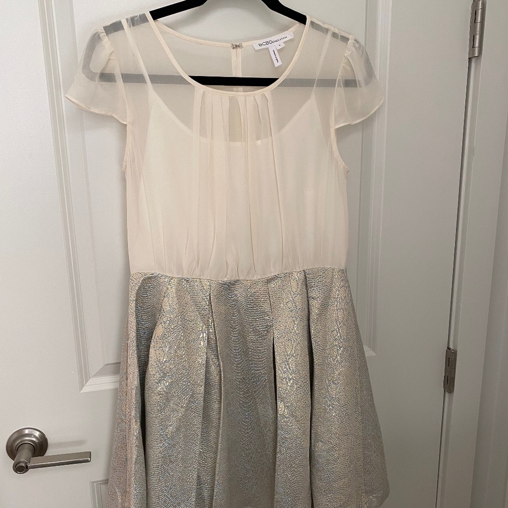 BCBGeneration Chiffon and Metallic Jacquard Dress
